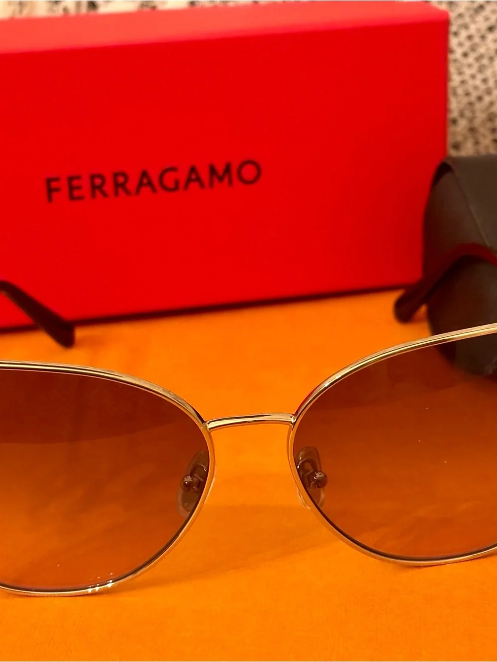 NIB, Salvatore Ferragamo Gold-Accented Brown Gradient Sunglasses
